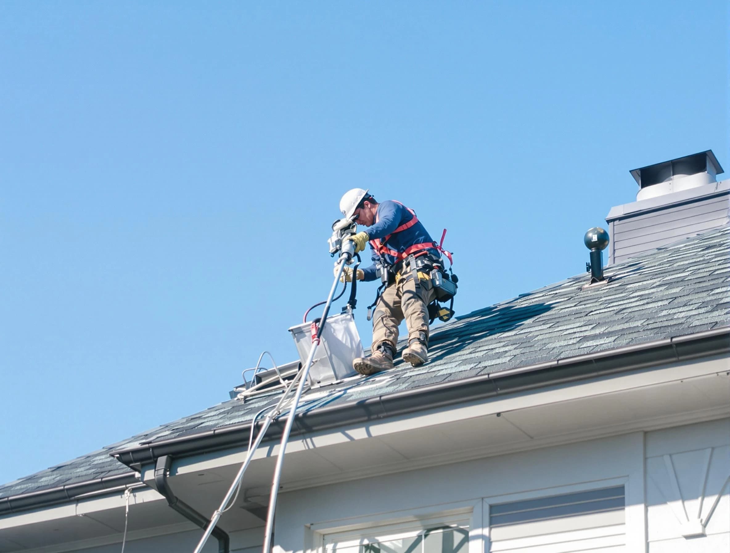 Riverton Dryer Vent Cleaning certified technician cleaning a roof-mounted dryer vent system in Riverton