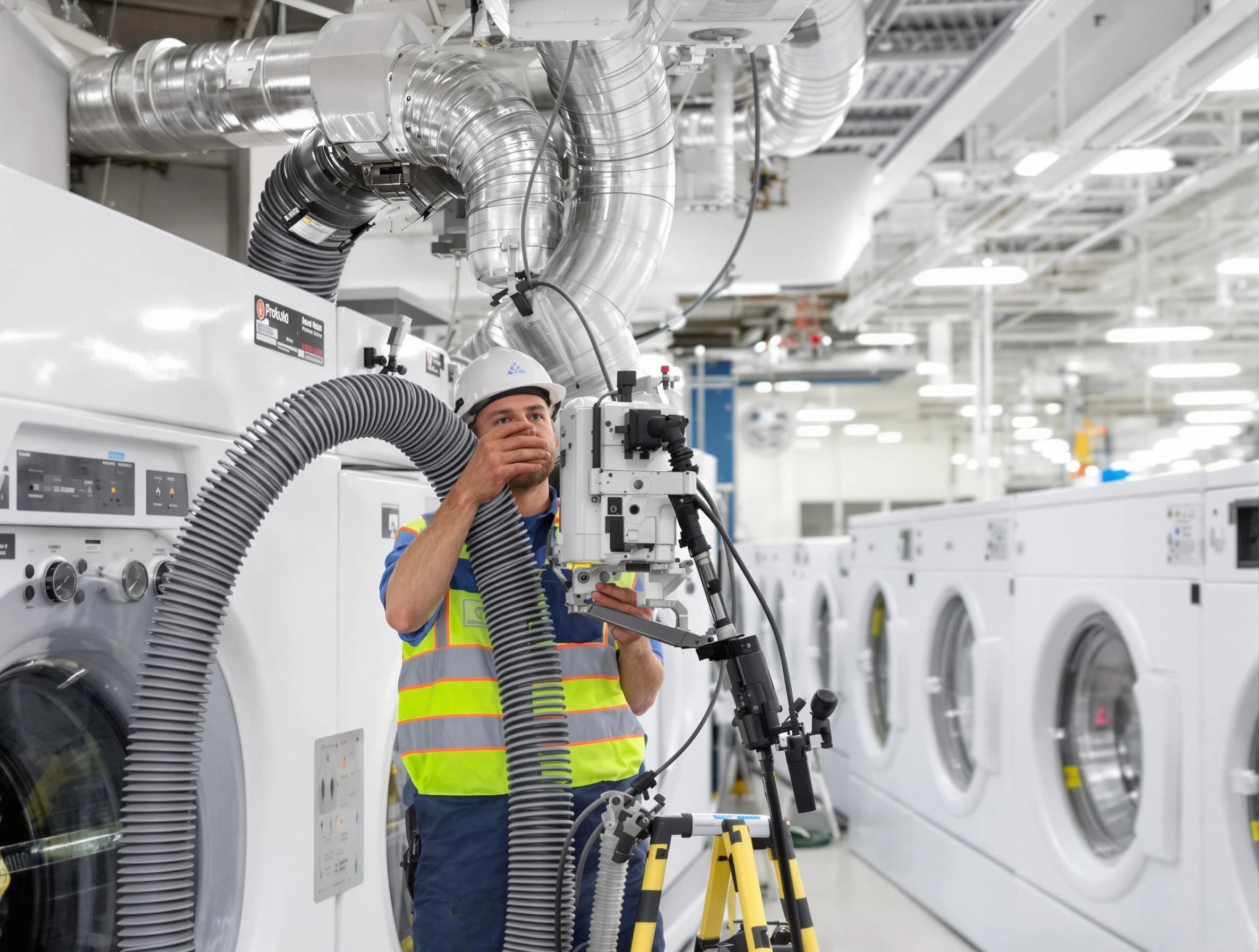 Riverton Dryer Vent Cleaning team performing commercial-grade dryer vent cleaning at a business facility in Riverton