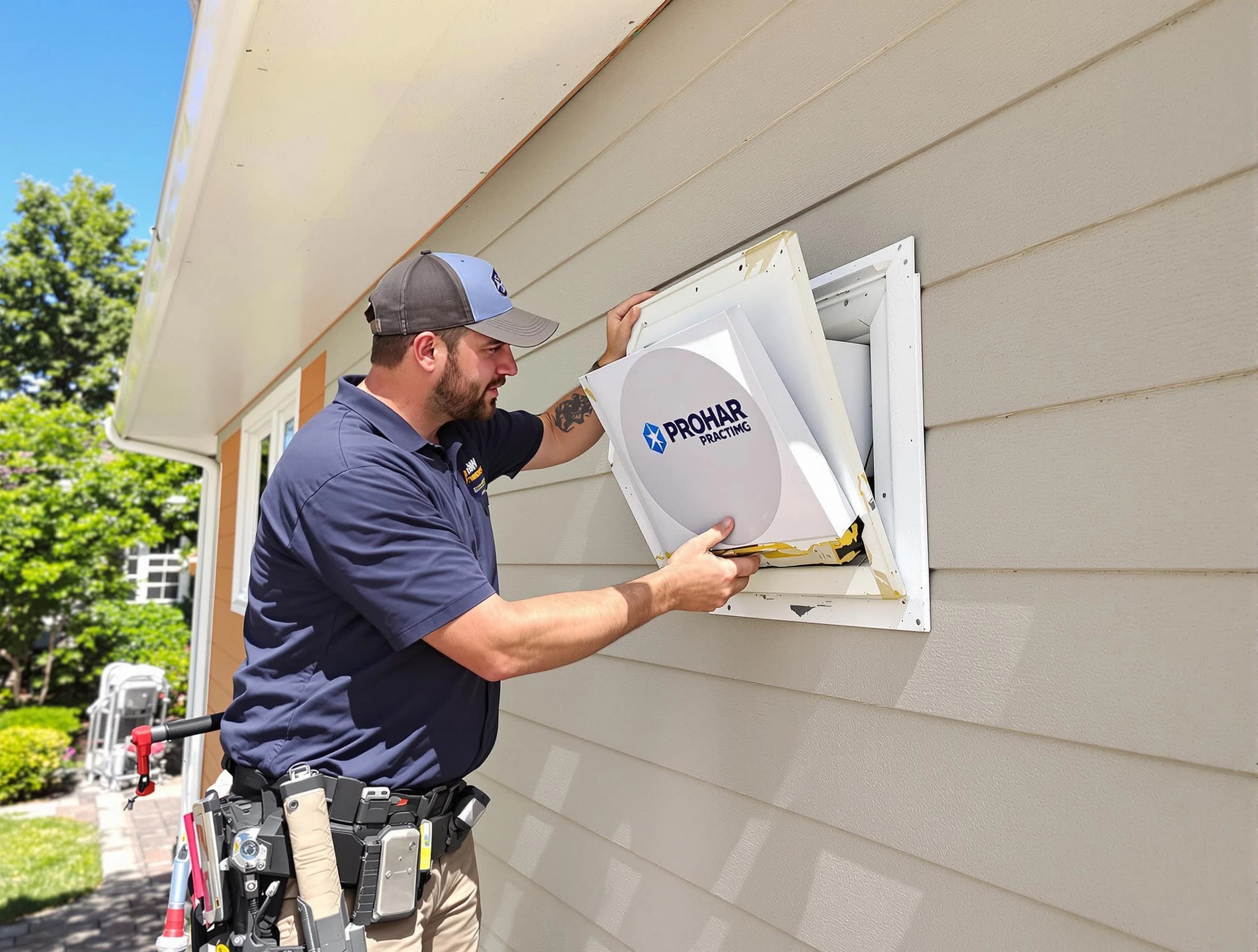 Riverton Dryer Vent Cleaning technician installing a new protective dryer vent cover on a home in Riverton