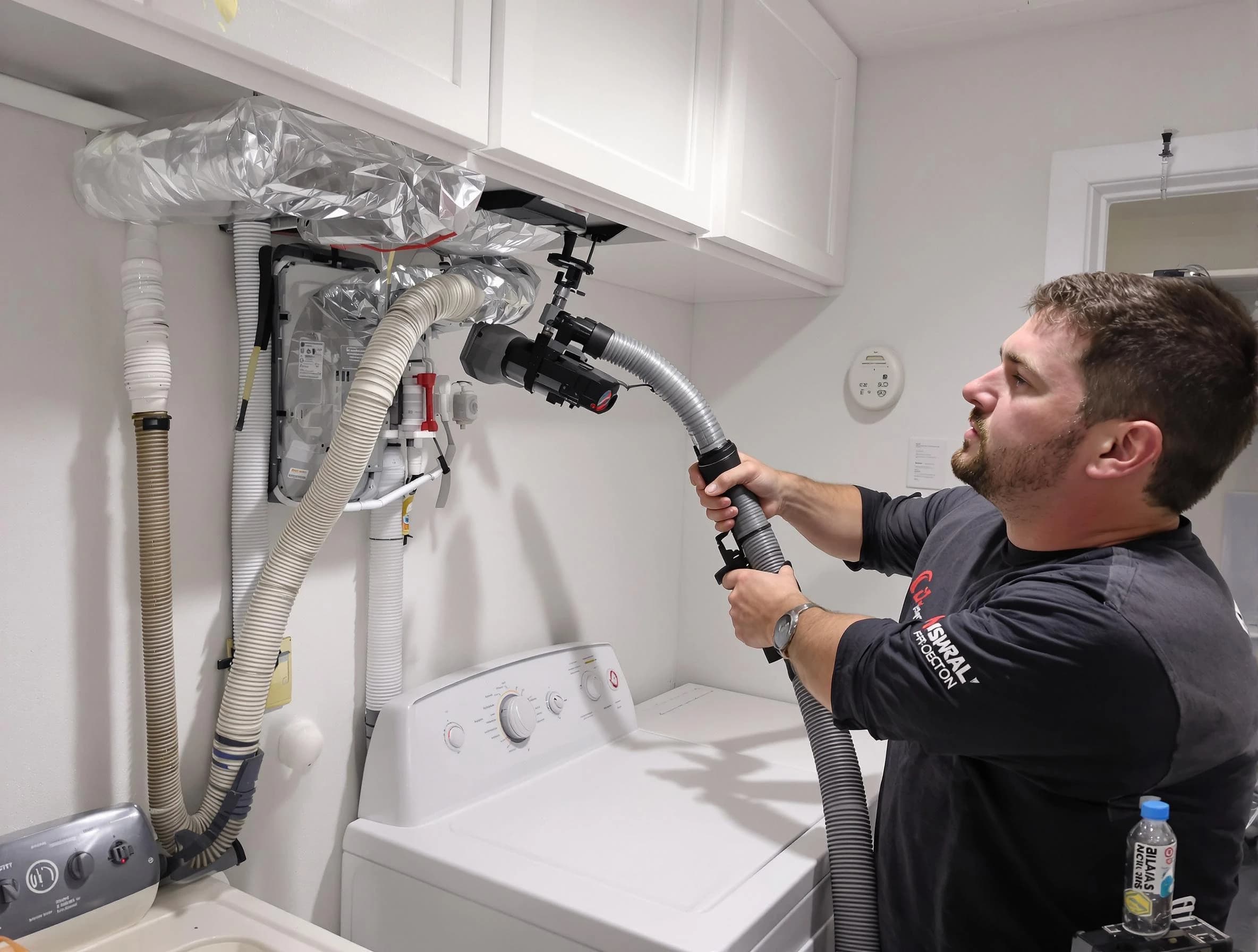 Riverton Dryer Vent Cleaning certified technician performing safety-focused gas dryer vent cleaning in Riverton